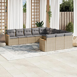 vidaXL Salon de jardin et coussins 11 pcs mélange beige résine tressée 