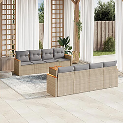 vidaXL Salon de jardin avec coussins 9 pcs beige résine tressée