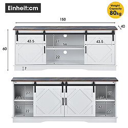 Universal Grand centre de divertissement de buffet de meuble de TV, 2 portes coulissantes Étagères réglables pour la salle à manger de salon, conception moderne de maison de campagne 150*40*60cm Blanc