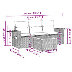 Acheter vidaXL Salon de jardin 4 pcs avec coussins gris résine tressée