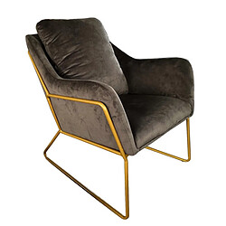 Mathi Design GOLDEN - Fauteuil velours gris et métal doré Fauteuil de salon confortable et cosy en velours gris avec une structure design en acier or mat