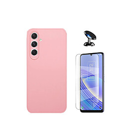 Kit de film en verre trempé de la couverture 5D + couvercle de silicone liquide + SuppOrt Magnétique Phonecare pour Samsung Galaxy A15 - rose 