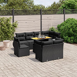 Maison Chic Ensemble Tables et chaises d'extérieur 9 pcs avec coussins,Salon de jardin noir résine tressée -GKD283207