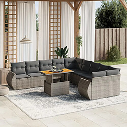 vidaXL Salon de jardin 11 pcs avec coussins gris résine tressée 