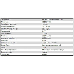 Abac - Compresseur à pistons lubrifié 50L 8 bar 2CV 13,2 m3/h - MONTECARLO B20 BASELINE