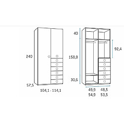 Inside 75 Armoire saison droite 2 portes 6 tiroirs 104,1 x 57,5 x 240 cm