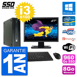 PC HP 600 G2 SFF Ecran 27" Intel Core i3-6100 RAM 8Go SSD 960Go Windows 10 Wifi · Occasion 