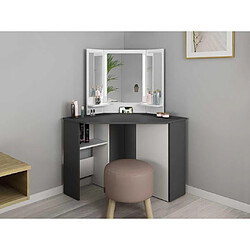 Vente-Unique Coiffeuse d'angle avec miroir à LEDs et rangements - Blanc et gris - CHARLENE