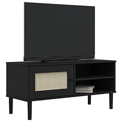 Avis Maison Chic Meuble TV scandinave - Banc TV pour salon SENJA aspect rotin noir 106x40x49cm bois massif pin -MN53057