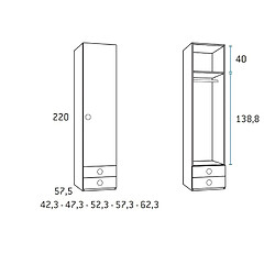 Inside 75 Armoire 1 porte droite 2 tiroirs 52,3 x 57,5 x 220 cm