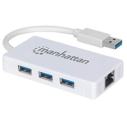 Arte Video Manhattan Hub 3 ports USB 3.0 avec adaptateur éthernet Gigabit Blanc