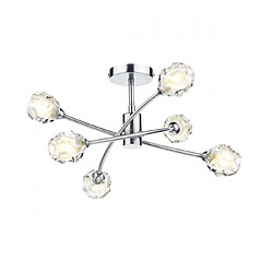 Luminaire Center Plafonnier Seattle chrome satiné et verre moulé 6 ampoules