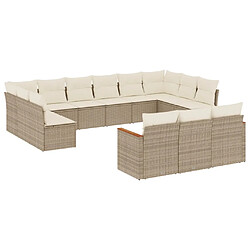 vidaXL Salon de jardin avec coussins 13 pcs beige résine tressée