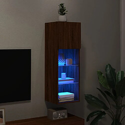 Maison Chic Meuble TV avec lumières LED, Banc TV pour salon, Meuble de rangement chêne marron 30,5x30x90 cm -GKD60511 pas cher