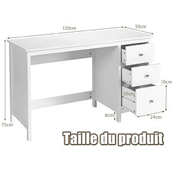 Helloshop26 Bureau informatique table d'ordinateur 120 x 50 x75 cm spacieux avec 3 tiroirs style moderne coloris blanc 20_0004849