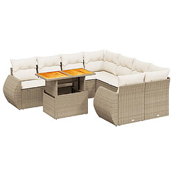 vidaXL Salon de jardin avec coussins 9 pcs beige résine tressée