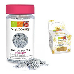 Scrapcooking Décors sucrés étoiles argentées + paillettes dorées