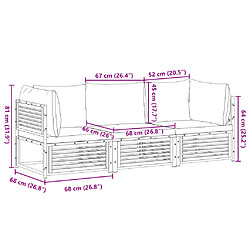 Acheter vidaXL Salon de jardin avec coussins 3 pcs bois massif d'acacia