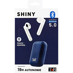 T'Nb SHINY - Ecouteurs Bluetooth TWS avec boîtier de charge - blanc & bleu Casque écouteurs EBSHINYBL - SHINY - Ecouteurs Bluetooth TWS avec boîtier de charge - blanc & bleu