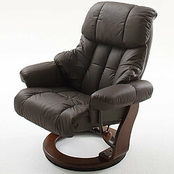 Avis Inside 75 Fauteuil relax CLAIRAC assise en cuir marron pied en bois noyer avec repose pied