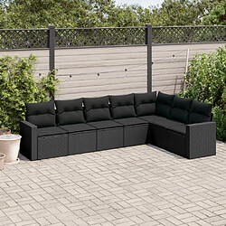 vidaXL Salon de jardin 7 pcs avec coussins noir résine tressée 