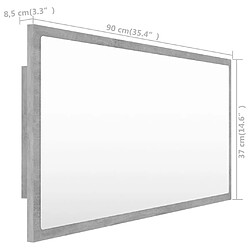 vidaXL Miroir à LED de salle de bain Gris béton 90x8,5x37 cm Acrylique pas cher