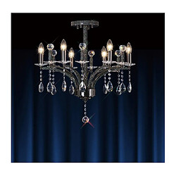 Luminaire Center Suspension Fiore 6 Ampoules chrome noir/cristal Coloris : chrome noir Diamètre en Cm : 62 Hauteur en Cm : 61 Poids en Kilos : 8 Efficacité énergétique : A++ to D Nombre d'ampoules : 6 Type d'ampoule : E14&lt;