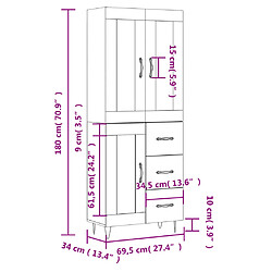 vidaXL Buffet haut Blanc brillant 69,5x34x180 cm Bois d'ingénierie pas cher