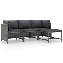 vidaXL Salon de jardin 4 pcs avec coussins Résine tressée Gris 