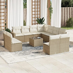 Maison Chic Salon de jardin avec coussins 12 pcs | Ensemble de Table et chaises | Mobilier d'Extérieur beige résine tressée -GKD55915