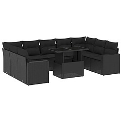 vidaXL Salon de jardin 10 pcs avec coussins noir résine tressée