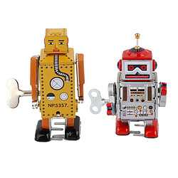 Enfants liquidation jouet 2x Jouet Mécanique Ancien Métal Robot Collection Cadeaux pour Enfants