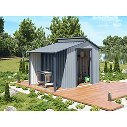 Avis Habitat Et Jardin Abri de jardin métal avec pergola Madras - 5.64 m² - 193 x 292 x 229 cm - Gris