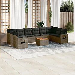 Maison Chic Salon de jardin 11 pcs avec coussins, Ensemble Tables et chaises d'extérieur gris résine tressée -GKD522930