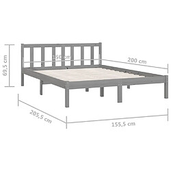 vidaXL Cadre de lit sans matelas gris bois de pin massif pas cher