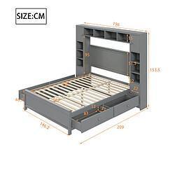 Avis KOMHTOM Cadre de lit gris avec rangement 140 * 200 avec 4 tiroirs et grand casier, lit double en bois massif, sommier à Lattes