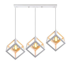 Stoex Suspension Cage Cube avez Barre 3 Luminaire Lustre abat-jour Carré Contemporain E27 Blanc