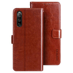 Etui en PU texture crazy horse, fermeture magnétique, anti-chocs avec support pour votre Sony Xperia 10 IV 5G - marron 