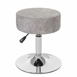 Decoshop26 Tabouret de maquillage coiffeuse réglable en hauteur Ø 35cm faux suède gris vintage 04_0005329