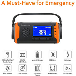 Universal Radios portatives Météo d'urgence Solaire 4000mAh Batterie Alimentation Torche lumineuse Haut-parleur auxiliaire Survie extérieure | Radio(Orange)