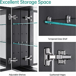 EMKE Armoire à miroir avec miroir poignée invisible Armoire miroir de salle de bain avec étagères en verre réglables en hauteur 85×65cm Grise