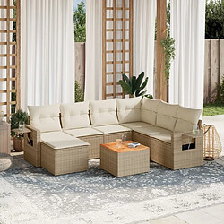 Maison Chic Salon de jardin avec coussins 8 pcs | Ensemble de Table et chaises | Mobilier d'Extérieur beige résine tressée -GKD43477