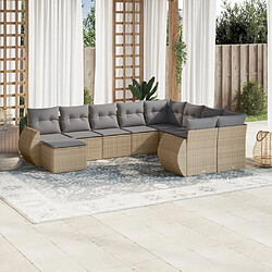 vidaXL Salon de jardin avec coussins 10 pcs beige résine tressée 