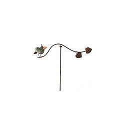 L'Héritier Du Temps Mobile de Jardin Rotatif Tuteur Tige pour Plantes Motifs Oiseau à Planter en Fer Patiné 14x67x114cm 