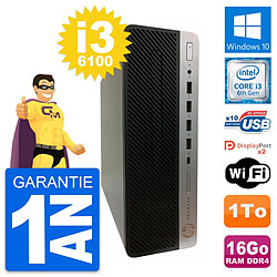 PC HP ProDesk 600 G3 SFF Intel i3-6100 RAM 16Go Disque Dur 1To Windows 10 Wifi · Occasion 