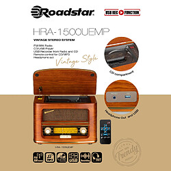 Radio CD Portable FM/ MW Vintage, Lecteur CD-MP3, USB, Stéréo, Télécommande, , Bois, Roadstar, HRA-1500CD-MP3UEMP