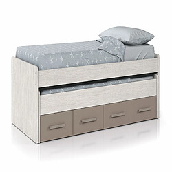 Alter Cadre de lit avec deuxième lit gigogne avec commode, coloris blanc effet bois clair et marron, 199 x 65 x 95 cm.