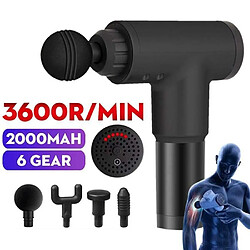 GOBRO HK-320 Pistolet de Massage Handheld Musculaire Silencieux 12V Corps Relax Muscle avec 4 Têtes (6 Vitesses,2000 MAH) - Noir