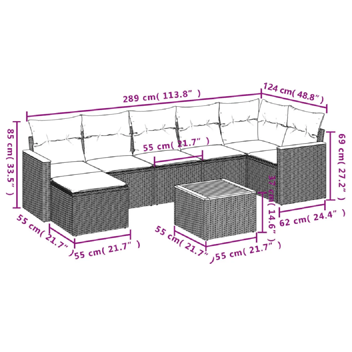 Avis Maison Chic Ensemble Tables et chaises d'extérieur 8 pcs avec coussins,Salon de jardin noir résine tressée -GKD935817