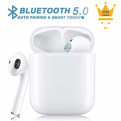 Chrono Casque Bluetooth sans Fil TWS i12 Tactile, Wireless Oreillette Casque Intra-Auriculaires IPX6 Impérmeable Bluetooth Ecouteurs Étanche avec MIC Compatible avec Tous Les Appareils-Blanc 